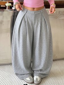 Muchica Women's Plus-Size Solid Color Pleated Casual Pants – Versatile, Everyday Autumn Athletic Trousers Winter - Brown - View 6