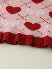 Young Girl' Sweater Set, Stylish Heart‑Patterned Cardigan Top With Skirt - Pink - View 7