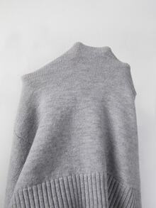 SHEIN 秋冬款拉鍊立領針織開襟衫，優雅粗花呢風夾克 - 灰色 - 查看 7