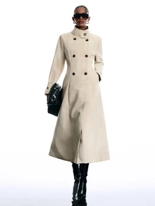 LYSMO Women's Double-Breasted Long Sleeve Trench Coat - Khaki - View 7