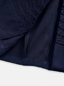 SHEIN 青少年女孩秋冬新款黑色優雅時尚鈕扣金屬立領短夾克派對外套 - 藍色 - 查看 8