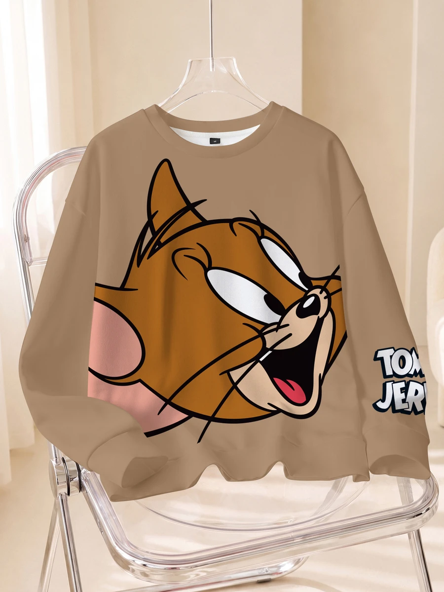 TOM & JERRY X SHEIN Men's Cute Cartoon Graphic Print Long Sleeve Sweatshirt - White - View 1