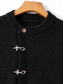 Manfinity Homme Men's Long Sleeve Casual Knit Cardigan With Airplane Buckle Placket - Black - View 3