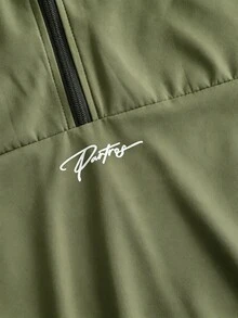 Manfinity Roghcode Chaqueta con capucha y media cremallera con gráfico de letras y bloques de color para hombres - Verde militar - Ver 6