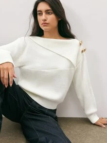 Maija Women's Solid Color Casual Versatile Daily Knit Top,Going Out Outfis,Fall Clothes - White - View 6