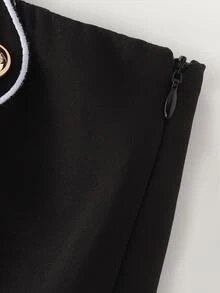 INAWLY Contrast Color Wavy Hem Embroidered Faux 2-Piece Elegant Commuter Women's Skirt - Black - View 7