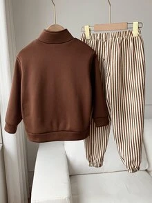 SHEIN 2件組兒童小男孩小女孩秋冬立領長袖條紋運動衫長褲套裝 男童套裝 - 彩色 - 查看 2