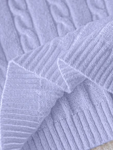 Young Girl Sweater, V-Neck Cable Knit Cropped Pullover, Long Sleeves, Light Purple, Embroidered Logo - Mauve Purple - View 7