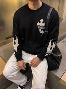 DAZY Men's Letter Pattern Casual Daily Long Sleeve Sweater - Black - View 7