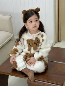 DAZY Infant (Girl) Round Neck Cartoon Plush Long Sleeve Bodysuit, Autumn/Winter - Brown - View 6