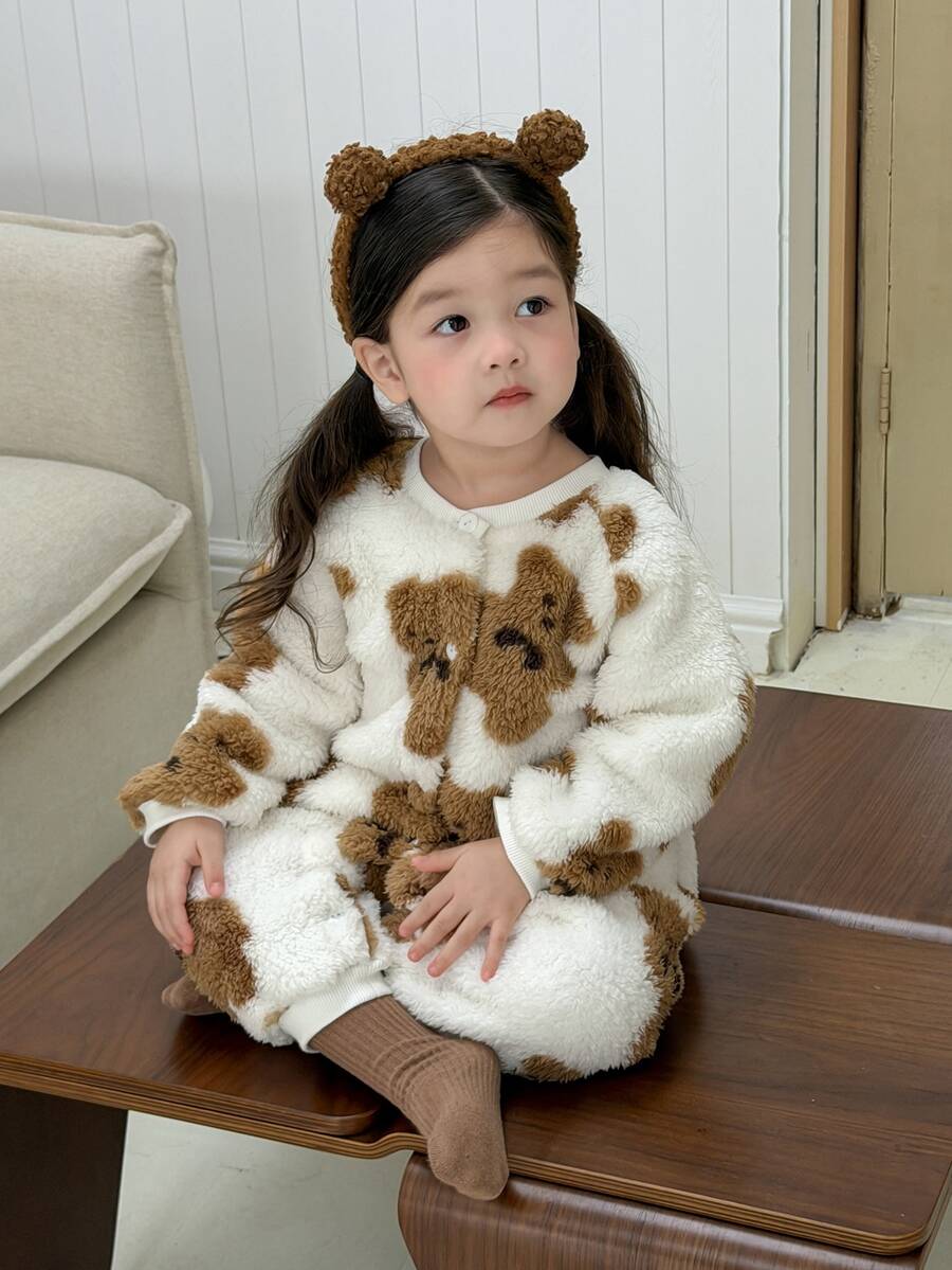 DAZY Infant (Girl) Round Neck Cartoon Plush Long Sleeve Bodysuit, Autumn/Winter - Brown - View 1