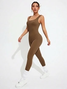 Easithlete Easithlete 無縫高彈性瑜伽健身連身衣 - 棕色 - 查看 4