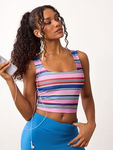 SHEIN PariChic Women's Striped Casual Daily Wear Sports T-Shirt - Pink - View 1