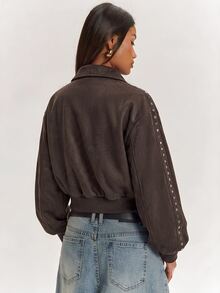 SHEIN BAE Women's Long Sleeve Zip-Up Casual Versatile Jacket - Brown - View 2