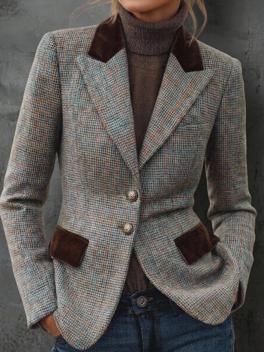 Solivie Women's Autumn/Winter Wool Blend Blazer Going Out Outfit Plaid Shirt Basic Blouses Work Outfits For Women - Multicolor - View 1