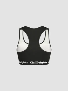 Chillnights 3 قطع/مجموعة حمالة صدر رياضية للنساء الشابات بتصميم ظهر سباق مضلع مع رقعة منسوجة بألوان متباينة وحروف - متعدد الألوان - مشاهدة 10