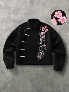 PAVTROS Men's Letter & Floral Pattern Casual Daily Wear Shirt - Black - View 1