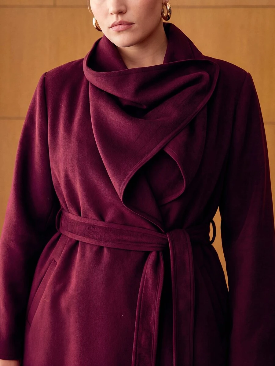 MOTF PREMIUM PLUS SIZE VINTAGE BUTTON LONG SLEEVE OVERCOAT STREETWEAR - Burgundy - View 2