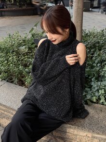 FRIFUL Women's Delicate Cold Shoulder Glitter High Neck Sweater Street Style Mature Elegant Dinner Date Night Black Fall - Grey - View 2