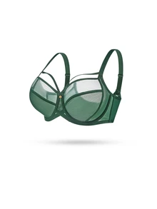 LUVLETTE Dream Curve Air Unlined Full Coverage Side Support Airy Christmas Green  Mesh Basic Breezy Comfort Minimizer Bra - Dark Green - View 6