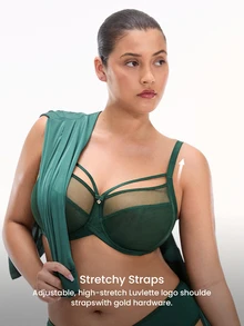 LUVLETTE Plus Dream Curve Air Unlined Full Coverage Side Support Airy Christmas Green  Mesh Basic Breezy Comfort Minimizer Bra - Dark Green - View 8