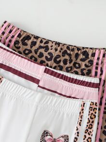 Souflis Souflis 2件組幼女上衣+內搭褲，可愛甜美粉色白色棕色豹紋蝴蝶結條紋長袖圓領，適合學校派對、秋季假期，獨角獸時尚風 - 粉色 - 查看 5