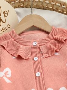 SHEIN Baby GirlSweater Set, Stylish & Cute Lace‑Collared Floral Top With Pants - Dusty Pink - View 3