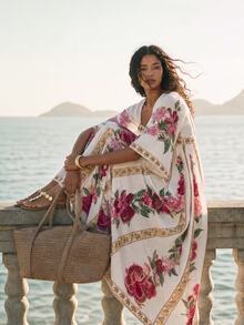 CAJUNI Tropical Vacation Cute Romantic Boho Flowers Long Dress - Multicolor - View 4