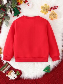 聖誕女孩卡通可愛蝴蝶結馴鹿亮片裝飾圖案印花圓領衛衣秋季穿搭 - 紅色 - 查看 2