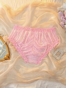 DelicateAllure سروال داخلي مثلث مثير للنساء بمقاسات كبيرة مزين بفيونكة ودانتيل للاستخدام اليومي - وردي - مشاهدة 2