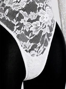 SHEIN ICON 女款露肩蕾絲拼接性感百搭約會與外出連身衣 - 白色 - 查看 6
