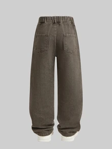 Mirajuku Boys' Jeans Autumn Fall Cotton Washed Versatile Fashion Casual Streetwear Comfortable Loose Design Elastic Waist Dark Grey School Holiday - Rust Brown - View 2