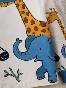 SHEIN Baby Boy Cartoon Animal Print Long Sleeve Crew Neck Top And Pants Loungewear Set - Multicolor - View 3