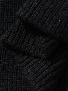 FRIFUL Women's Elegant Ribbed Long Sleeve Sweater Dress - Black - View 8