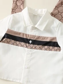 SHEIN 2件裝男嬰休閒復古字母印花翻領鈕扣襯衫＋披肩＋鬆緊腰長褲3件套，百搭舒適，適合秋冬 - 彩色 - 查看 5