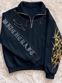 Attitoon Women's Streetwear Hip Hop Half-Zip Long Sleeve Sweatshirt - Multicolor - View 2