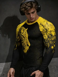 Gym Rark Men's Tiger Graphic Crew Neck Slim Fit Long Sleeve Fashionable Comfortable Sportswear - Black - View 6