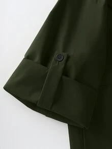 GlowEve CURVE Plus Size Women Roll Tab Sleeve Loose Casual Jacket, Solid Color, Versatile For Daily, Work Commute, Autumn/Winter Fall - Green - View 6