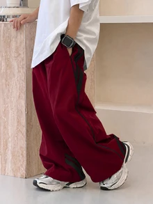 SHEIN Little Byeori 兒童青少年男孩休閒運動長褲，聖誕紅配色運動休閒款，適合春夏秋冬，情人節、夏季穿著、家庭聚會、返校季、婚禮季、運動、生日派對 - 紅色 - 查看 2