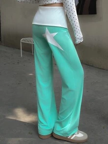 K-Vae Women's Fashion Star Print Casual Long Pants - Limelight Green - View 4
