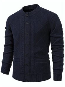 Manfinity Homme Cardigan Rajut Pria Musim Gugur/Dingin, Formal, Pakaian Sehari-hari, Untuk Musim Gugur, Gaya Upacara untuk Berpergian - Navy Blue - View 3