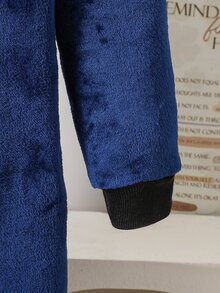 男童海軍藍連帽長袖褲裝套裝，刺繡圖案，簡約休閒舒適柔軟法蘭絨保暖內裡居家服，適合冬季 - 藏蓝色 - 查看 4
