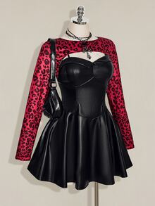 SHEIN ICON Plus Size Y2K Red Leopard Print Sleeveless Ultra Cropped Long Sleeve Top - Red - View 5