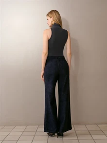 MOTF PREMIUM WOMEN'S COMMUTER ROYAL BLUE SUEDE WIDE LEG LOOSE FIT LONG PANTS - Royal Blue - View 4