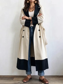 Velvienne Women's Plus Size Colorblock Fashion Multifunctional Casual Long Sleeve Jacket - Black and White - View 3