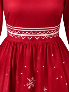 Rometta Plus Size Women's Elegant Christmas Snow Red Long Party Banquet Dress - Merry Berry - View 3