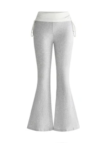 ROMWE Grunge Punk Versatile Black Drawstring Women's Flare Pants - Grey - View 1