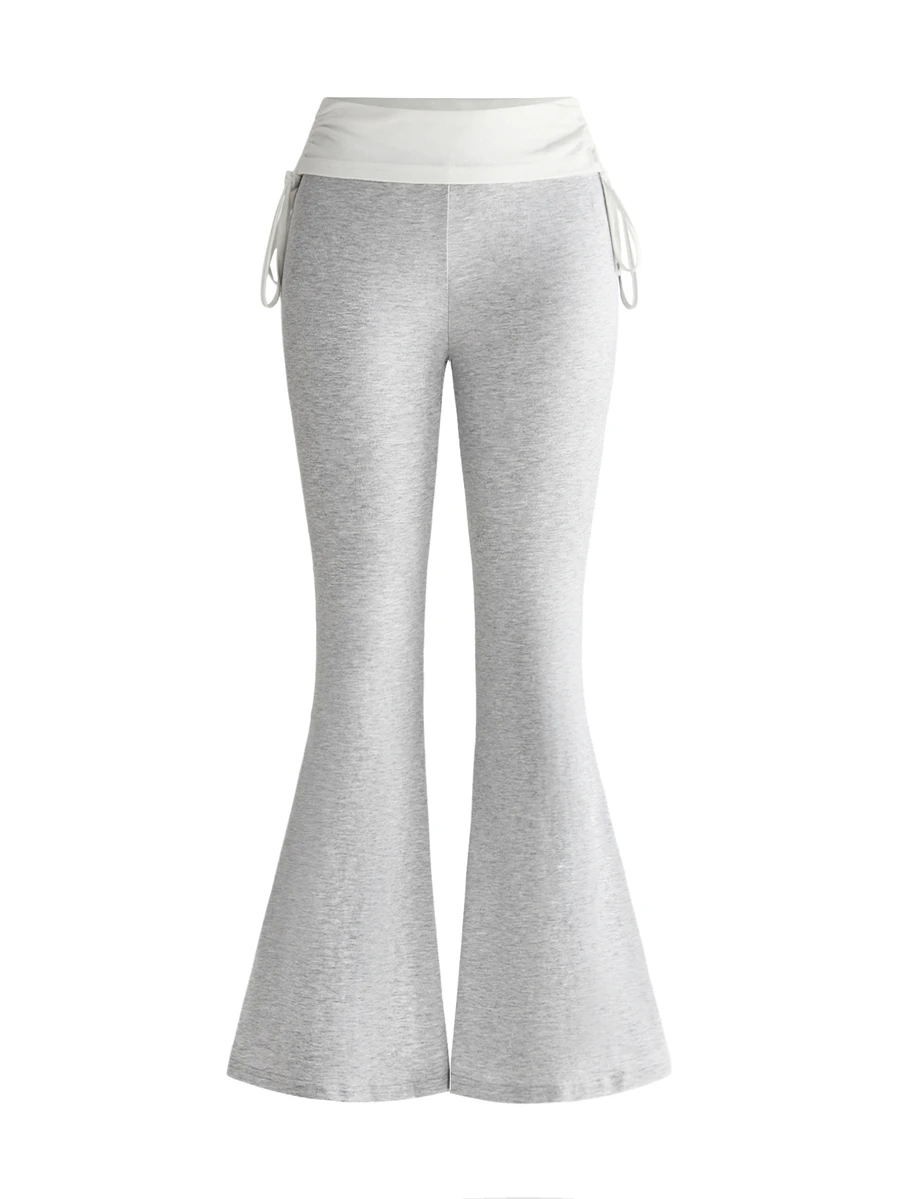 ROMWE Grunge Punk Versatile Black Drawstring Women's Flare Pants - Grey - View 1