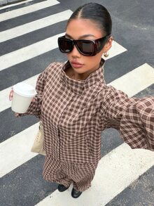 Muchica 女款拉鍊鈕扣長袖夾克與格紋長褲兩件套 - 彩色 - 查看 7