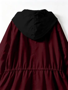 EMERY ROSE Casual färgblockad jacka med huva för kvinnor i plus size, för pendling på hösten - Bourgogne - Visa 6